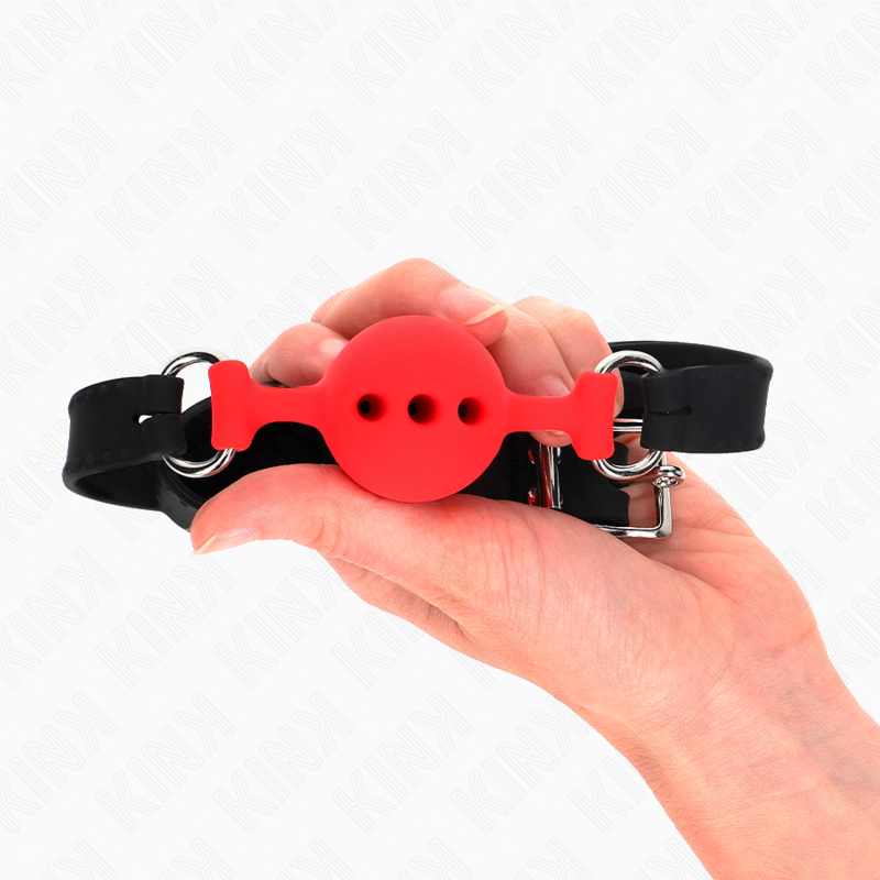 Vollsilikon Knebel 55 x 2 cm mit 4 cm Hoden Größe S rot verstellbar 35-51 cm