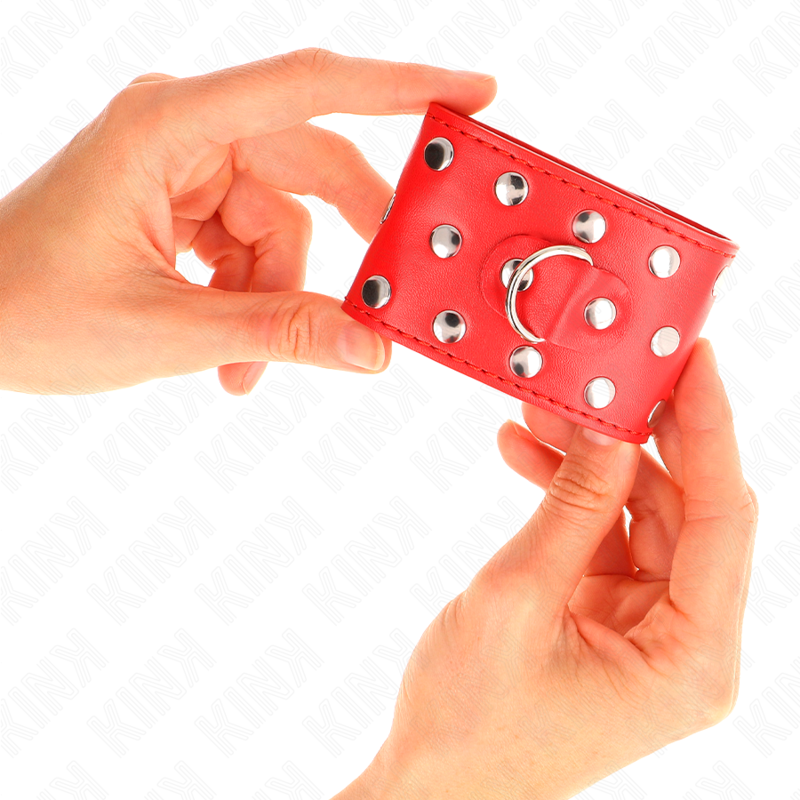 Handfesseln mit Druckknopfverschluss voller roter Nieten verstellbar 19-24 cm x 5,5 cm