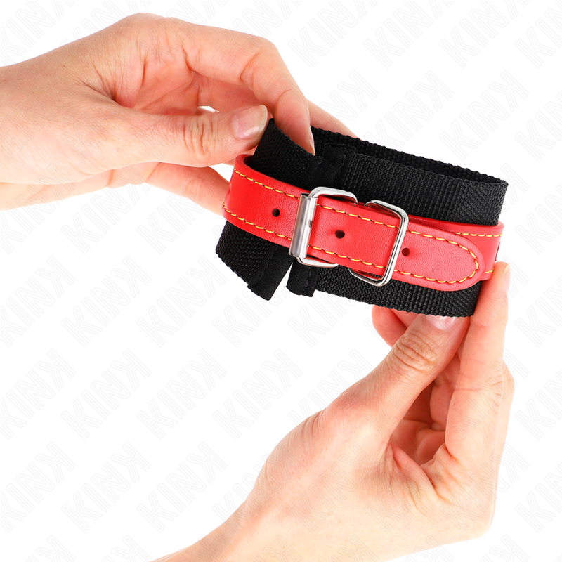 Schwarze Nylon-Handgelenkauflage mit rotem Leder verstellbar 19-24 cm x 5,5 cm