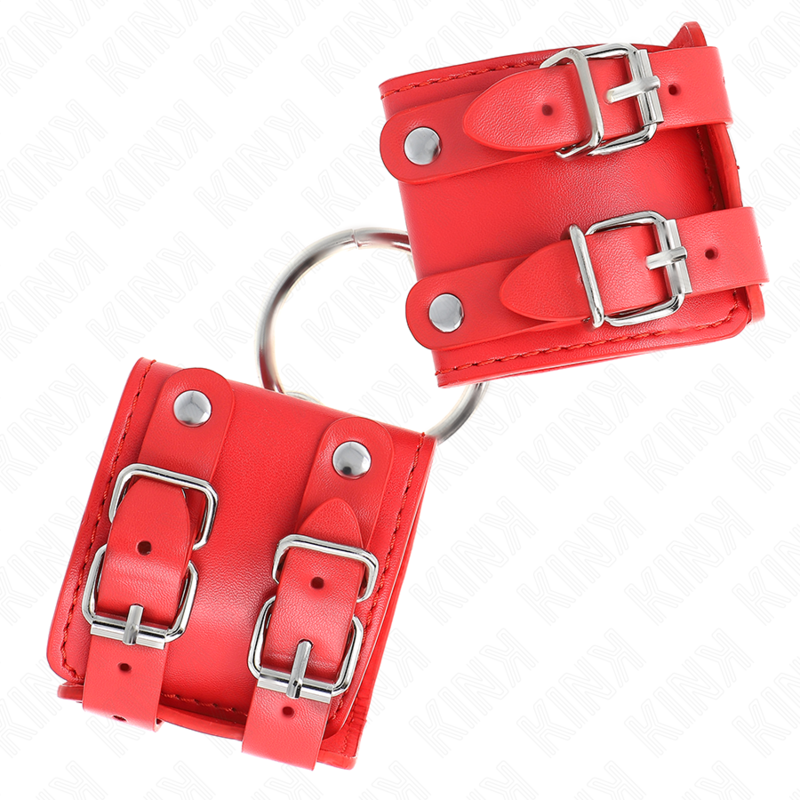 Feste Handfesseln mit verstellbarem Ring und Nieten Rot 17-22 cm x 6,5 cm