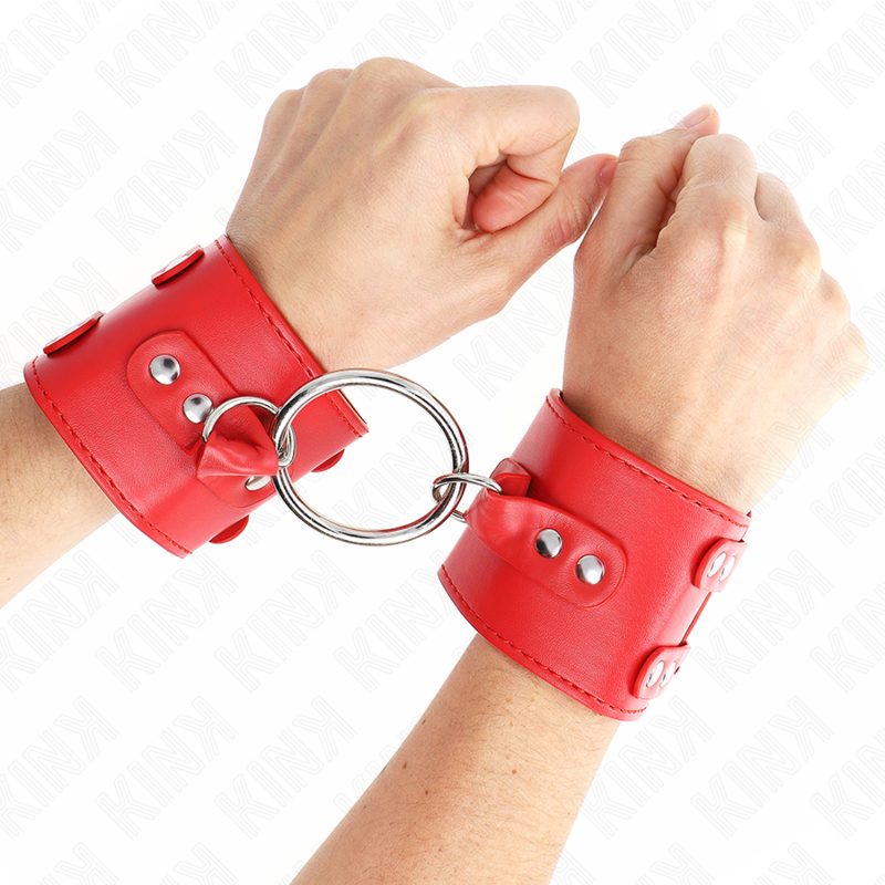 Feste Handfesseln mit verstellbarem Ring und Nieten Rot 17-22 cm x 6,5 cm