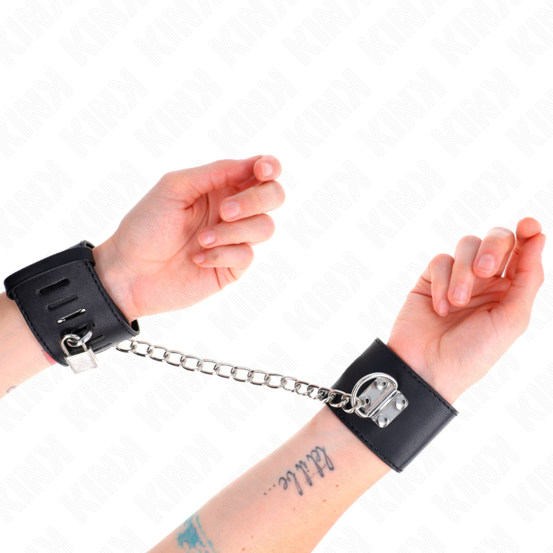 Feste Handfesseln mit 30 cm Kette und verstellbarem schwarzen Vorhängeschlossverschluss 16-23 cm x 5,5 cm