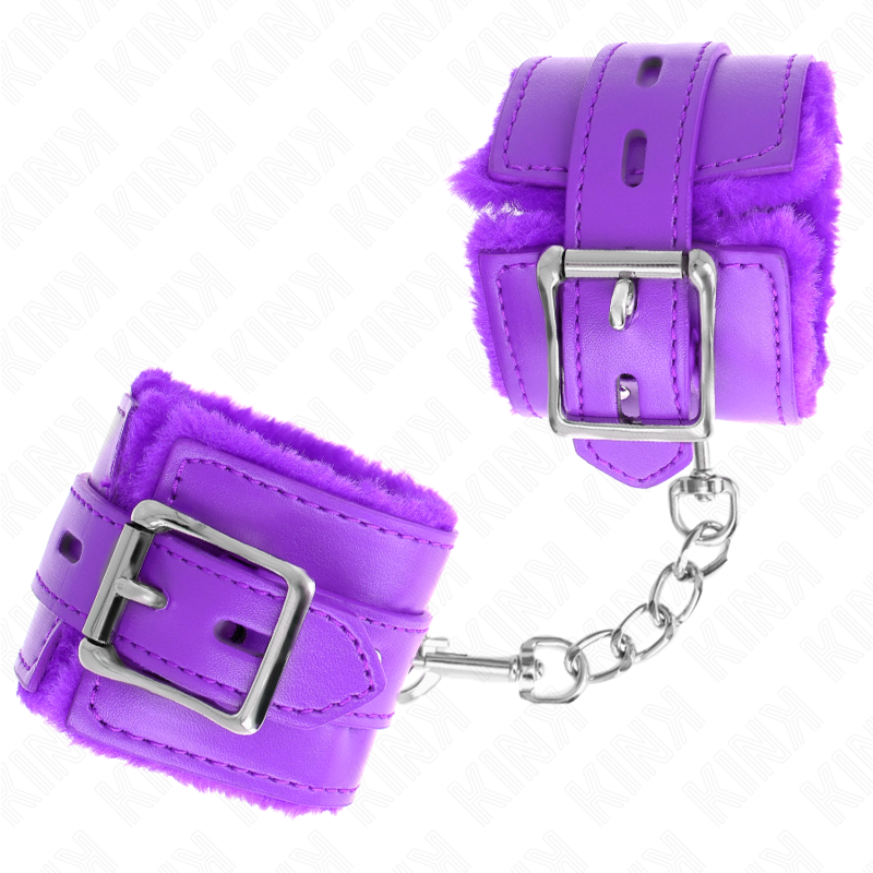 Mit Fell gefütterte Handgelenkstützen mit violetten quadratischen Löchern und verstellbarem violetten Gürtel 17–29 cm x 6 cm