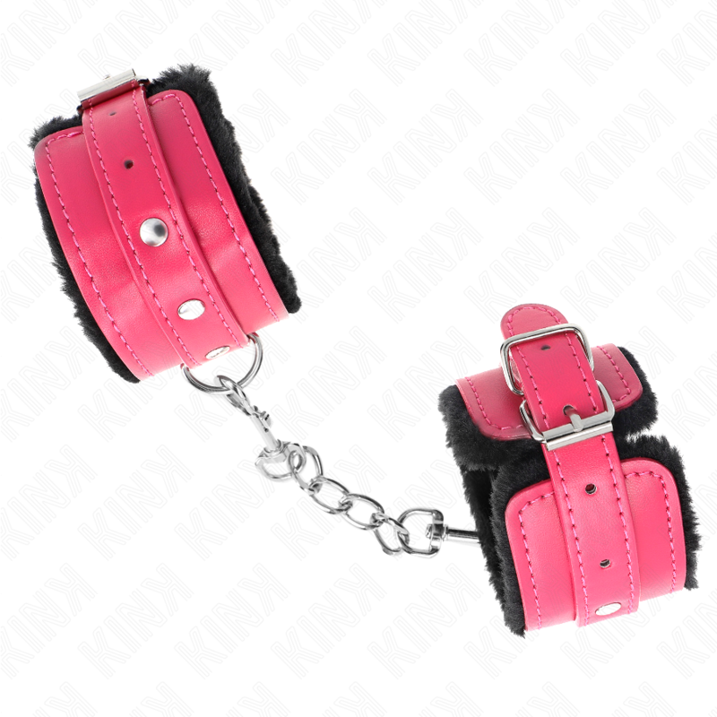 Hochwertige, mit schwarzem Fell gefütterte Handgelenkstützen mit verstellbarem, himbeerrosa Gürtel 17–29 cm x 6 cm