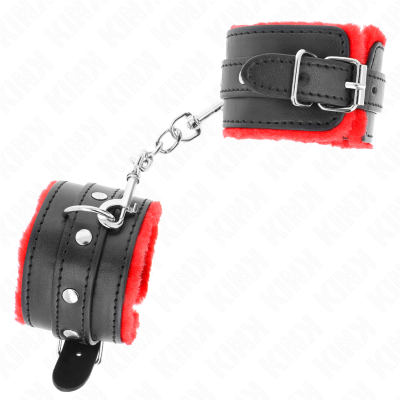 Hochwertige, mit rotem Fell gefütterte Handgelenkstützen mit verstellbarem schwarzen Gürtel, 17–29 cm x 6 cm