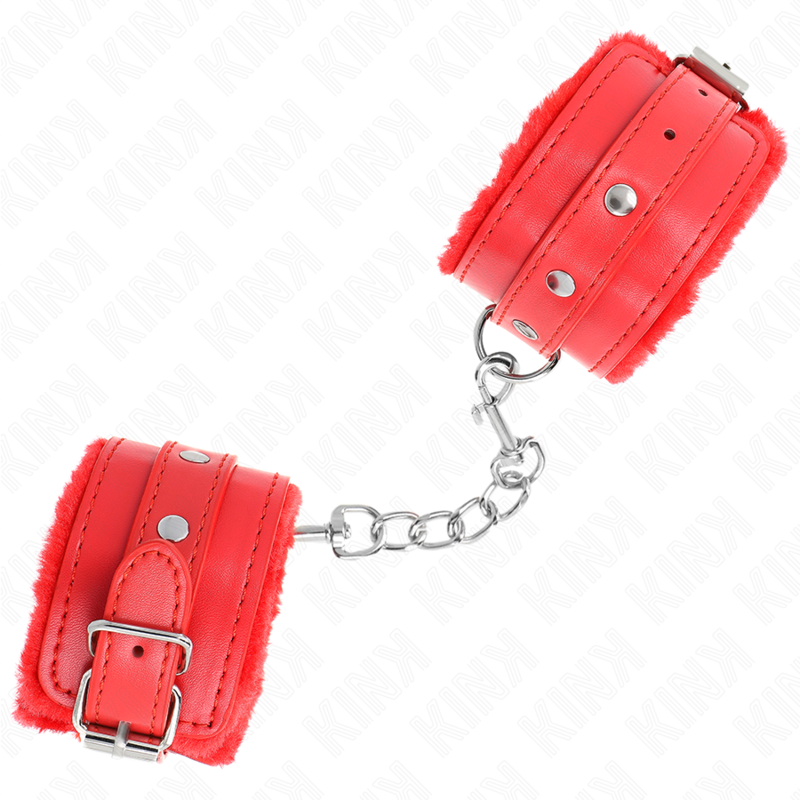 Hochwertige, mit rotem Fell gefütterte Handgelenkstützen mit verstellbarem roten Gürtel 17–29 cm x 6 cm