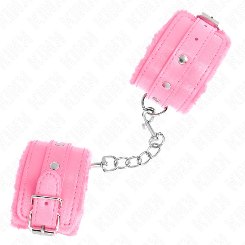 Hochwertige, mit Fell gefütterte Handgelenkstützen in Pink mit verstellbarem pinkfarbenem Gürtel 17-29 cm x 6 cm