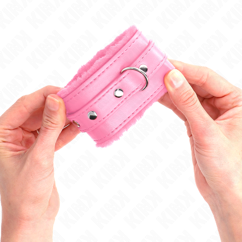 Hochwertige, mit Fell gefütterte Handgelenkstützen in Pink mit verstellbarem pinkfarbenem Gürtel 17-29 cm x 6 cm