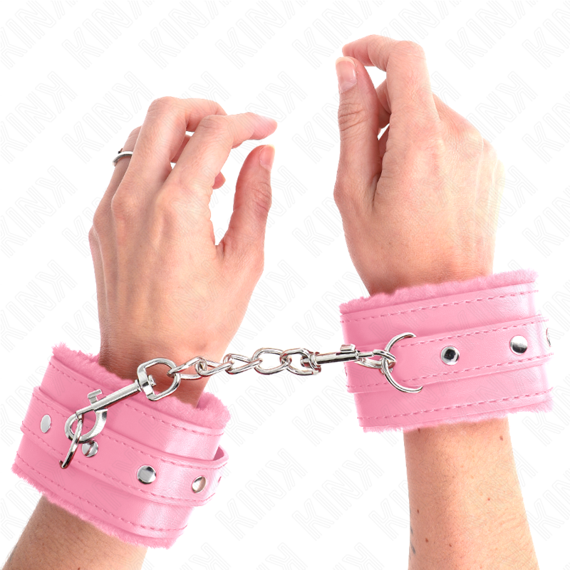Hochwertige, mit Fell gefütterte Handgelenkstützen in Pink mit verstellbarem pinkfarbenem Gürtel 17-29 cm x 6 cm