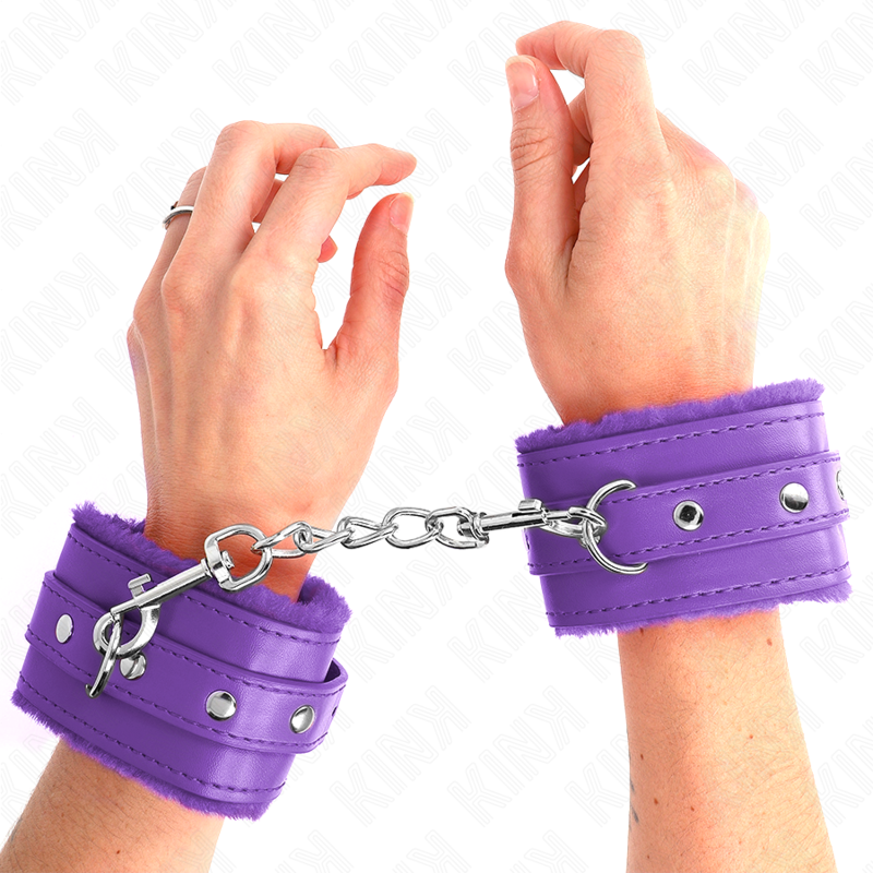 Premium Fell gefütterte Handgelenkstützen lila mit verstellbarem lila Gürtel 17-29 cm x 6 cm