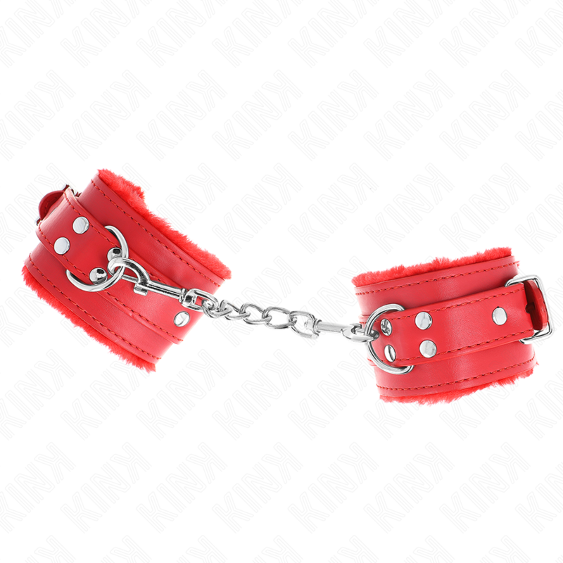 Mit rotem Fell gefütterte Handgelenkstützen mit verstellbarem roten Gürtel 17-29 cm x 6 cm
