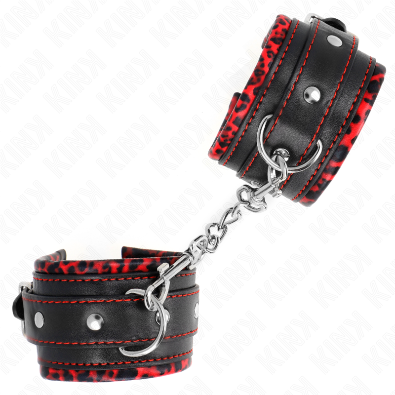 Rot/schwarze Handgelenkstützen mit Fellfutter, verstellbar 17–29 cm x 6 cm