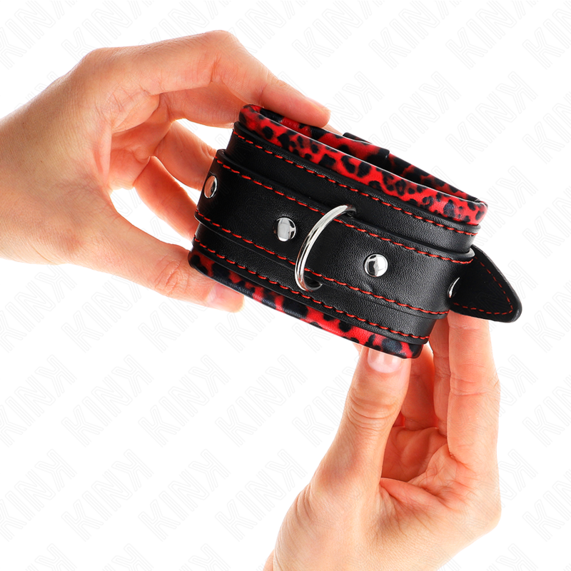 Rot/schwarze Handgelenkstützen mit Fellfutter, verstellbar 17–29 cm x 6 cm