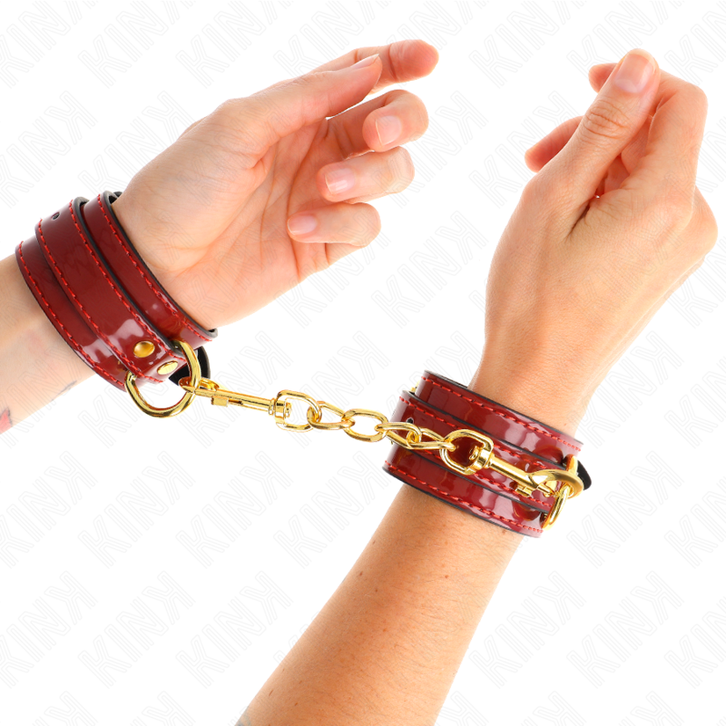 Joanna Angel Rote verstellbare Manschetten mit Goldkette, 16,5–26 cm x 4 cm