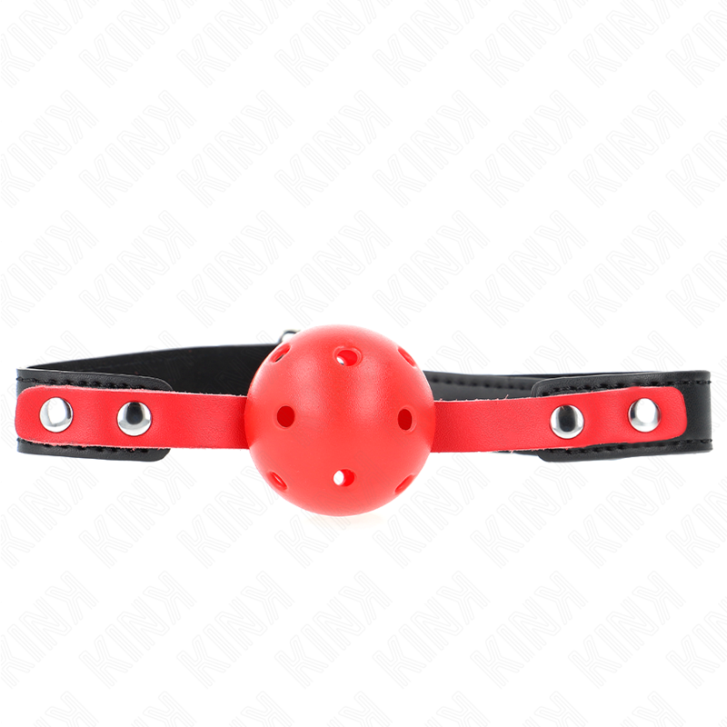 Roter hohler Hartball 4 cm Knebel schwarzes Armband 60 x 2 cm verstellbar 37-52 cm