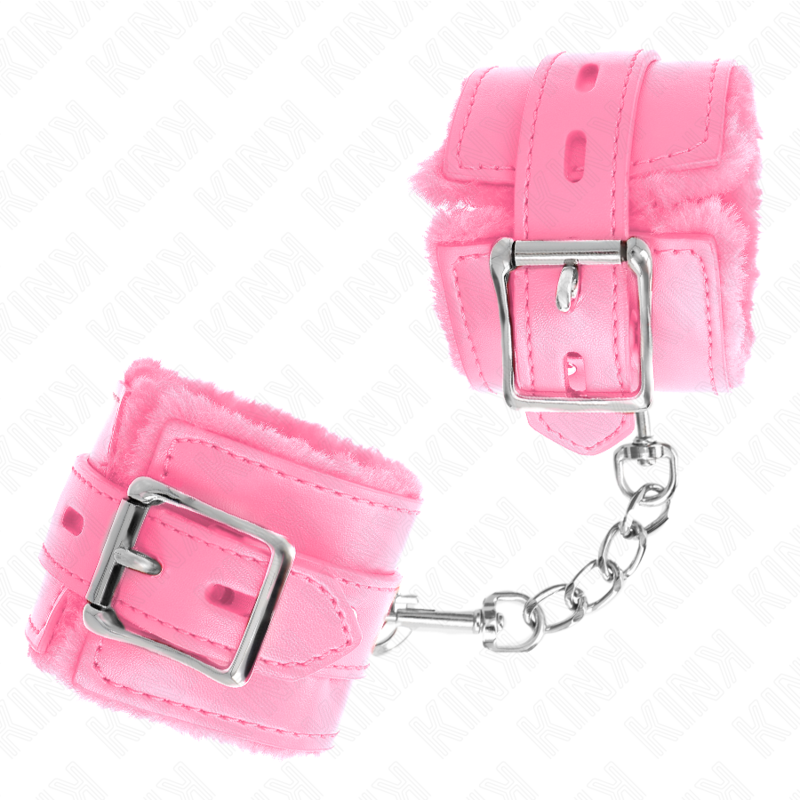 Mit Fell gefütterte Handgelenkstützen mit rosa quadratischen Löchern und verstellbarem rosa Gürtel 17-29 cm x 6 cm