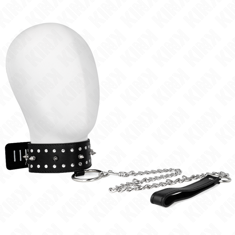 Halsband mit Leine 65 cm mit silbernen Nieten Modell 1 verstellbar 36-43 cm x 5 cm