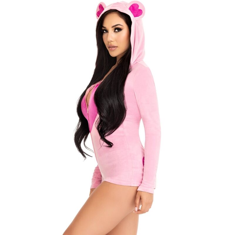 Rosa Teddybär-Samt-Bodysuit S