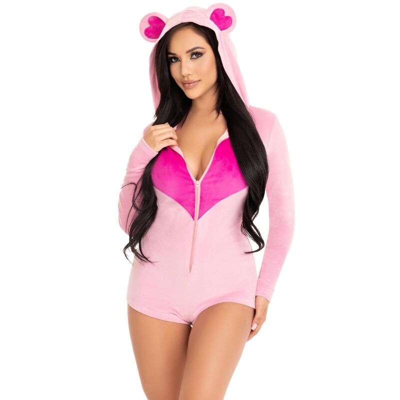 Rosa Teddybär-Samt-Bodysuit S