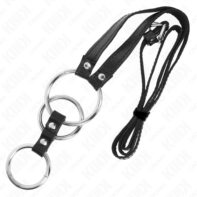 Dreifacher Penisring aus Metall, 3,8 cm bis 5 cm, mit 112 cm langem Ledergürtel