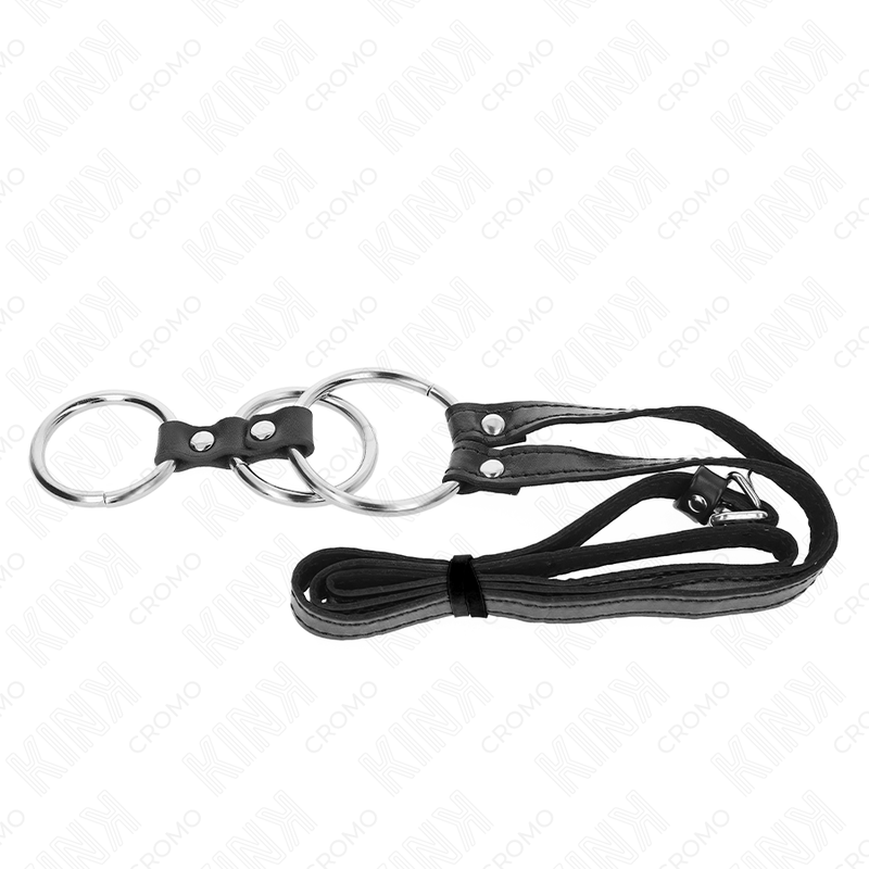 Dreifacher Penisring aus Metall, 3,8 cm bis 5 cm, mit 112 cm langem Ledergürtel