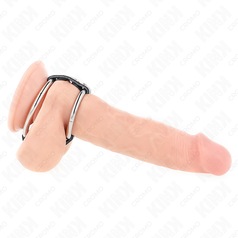 Doppelter Penisring aus Metall 3,8cm bis 5cm mit Leder verbunden