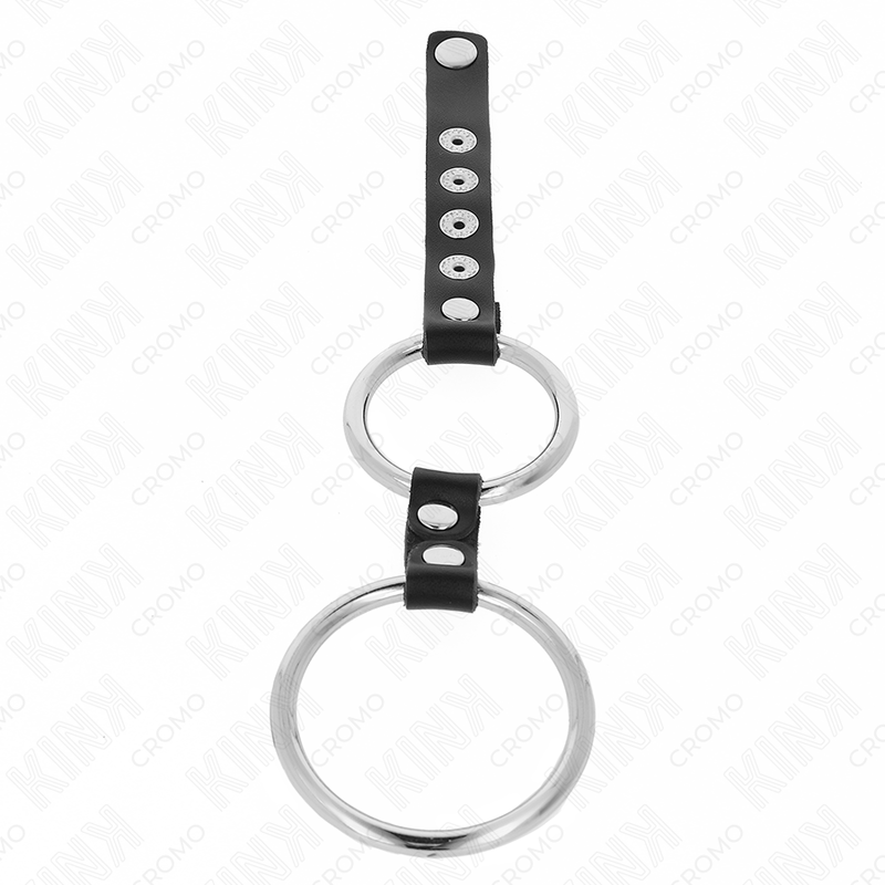 Doppelter Penisring aus Metall 3,8cm bis 5cm mit Leder verbunden