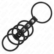 5 Silikon-Penisringe von 3,8 cm bis 4,8 cm durch Leder verbunden