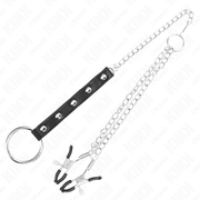 Penisring aus Metall mit Kette und verstellbaren Brustwarzenklemmen