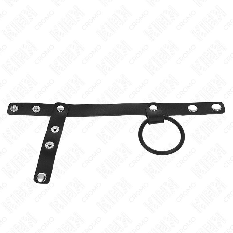 3,8 cm langer Penisring aus Silikon mit Hodentrenner und 22 x 1,5 cm großem Lederband