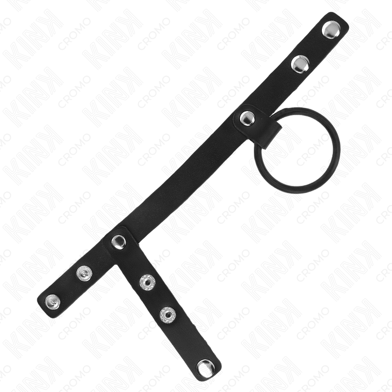 3,8 cm langer Penisring aus Silikon mit Hodentrenner und 22 x 1,5 cm großem Lederband