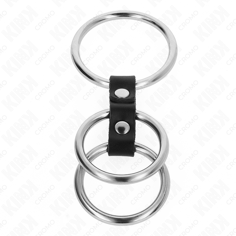 Dreifacher Penisring aus Metall 3,7 cm bis 5 cm mit Leder verbunden