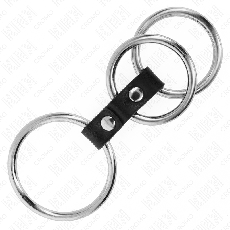 Dreifacher Penisring aus Metall 3,7 cm bis 5 cm mit Leder verbunden