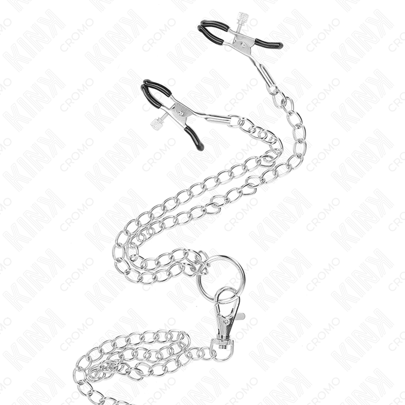 Dreifacher Penisring aus verchromtem Metall, 3 cm bis 4,5 cm, mit 26 cm langer Metallkette und Brustwarzenklammern