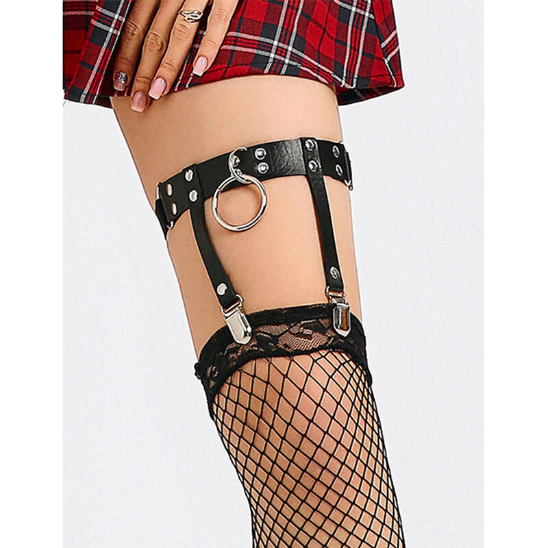 953744 verstellbare schwarze Punk-Hosenträger aus Leder, Einheitsgröße