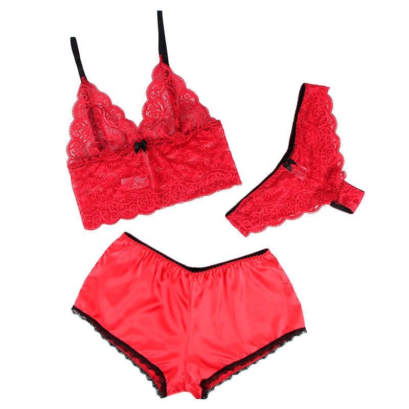953904 Nachthemd aus Seide und Spitze + rotes Höschen L/XL