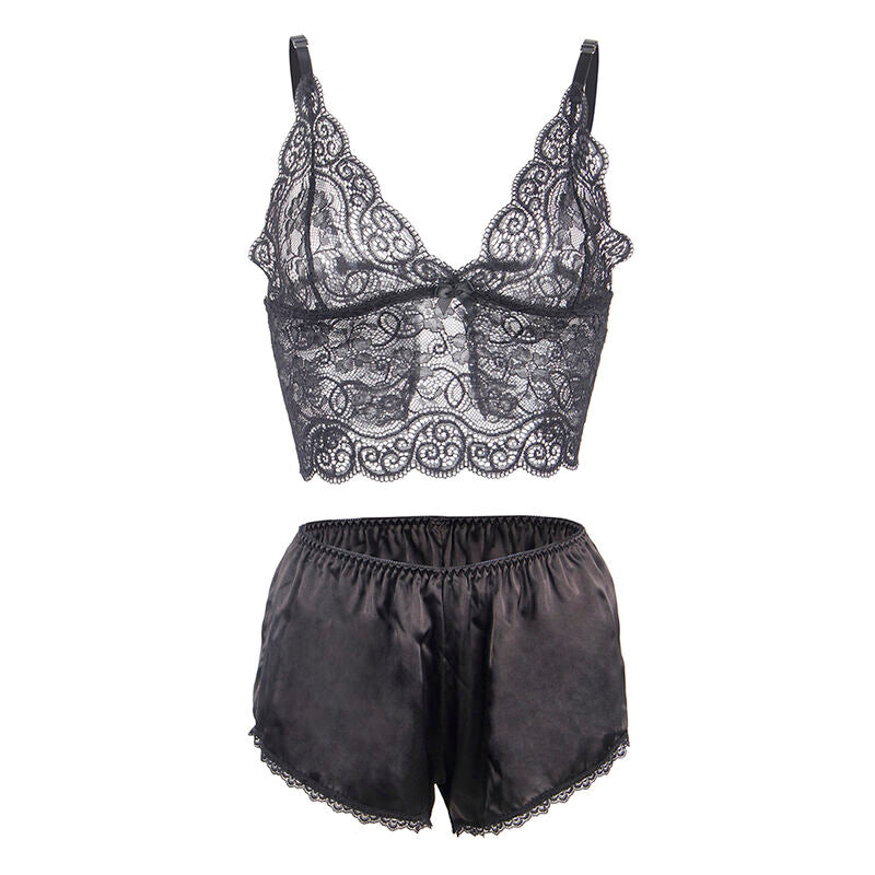953928 Nachthemd aus Seide und Spitze + schwarzes Höschen L/XL