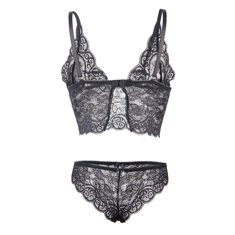 953928 Nachthemd aus Seide und Spitze + schwarzes Höschen L/XL