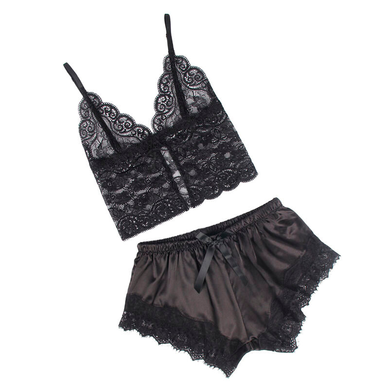 953942 lässiges Seidennachthemd + Spitzenhose schwarz l/xl