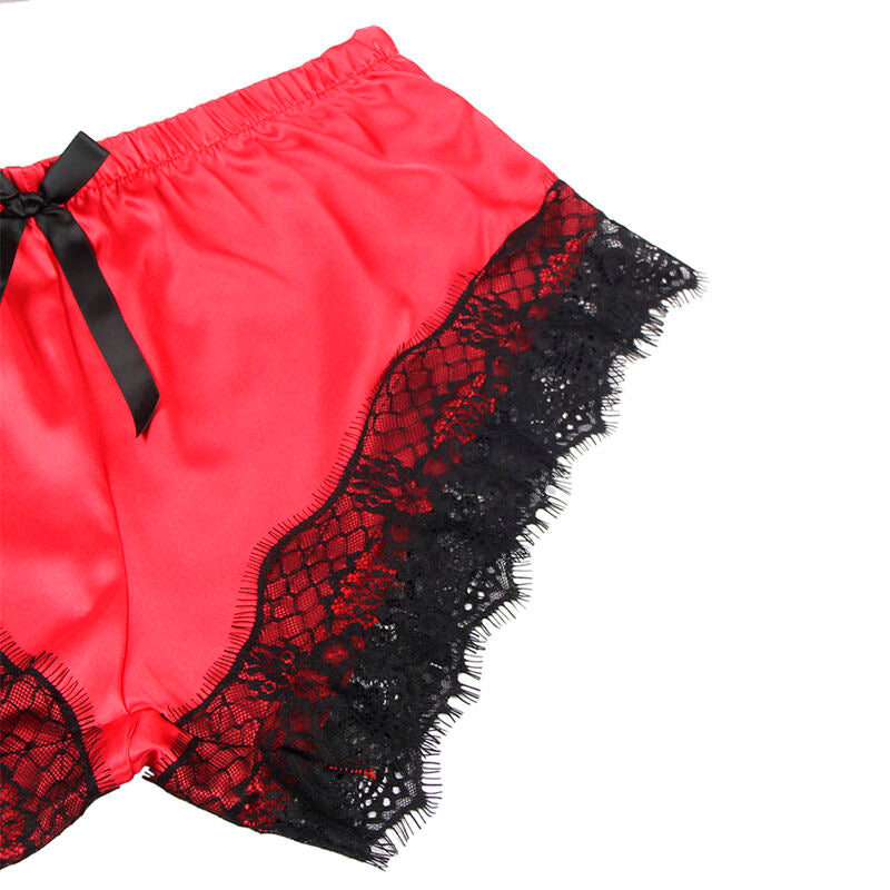 953959 Seidennachthemd + Spitzenhöschen schwarz/rot s/m