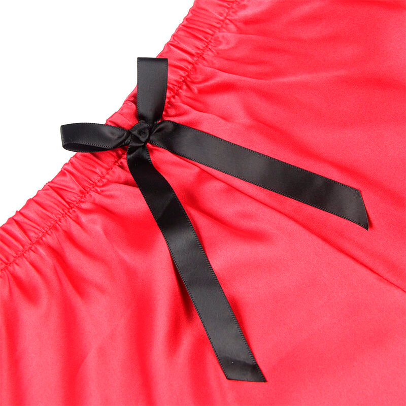 953959 Seidennachthemd + Spitzenhöschen schwarz/rot s/m