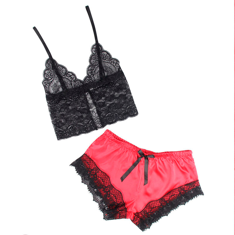 953966 Seidennachthemd + Spitzenhöschen schwarz/rot l/xl