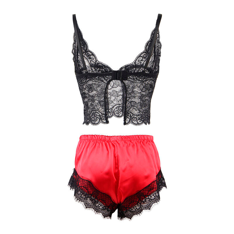 953966 Seidennachthemd + Spitzenhöschen schwarz/rot l/xl