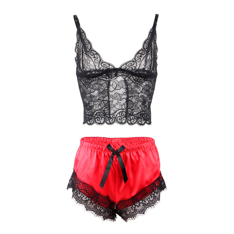 953966 Seidennachthemd + Spitzenhöschen schwarz/rot l/xl