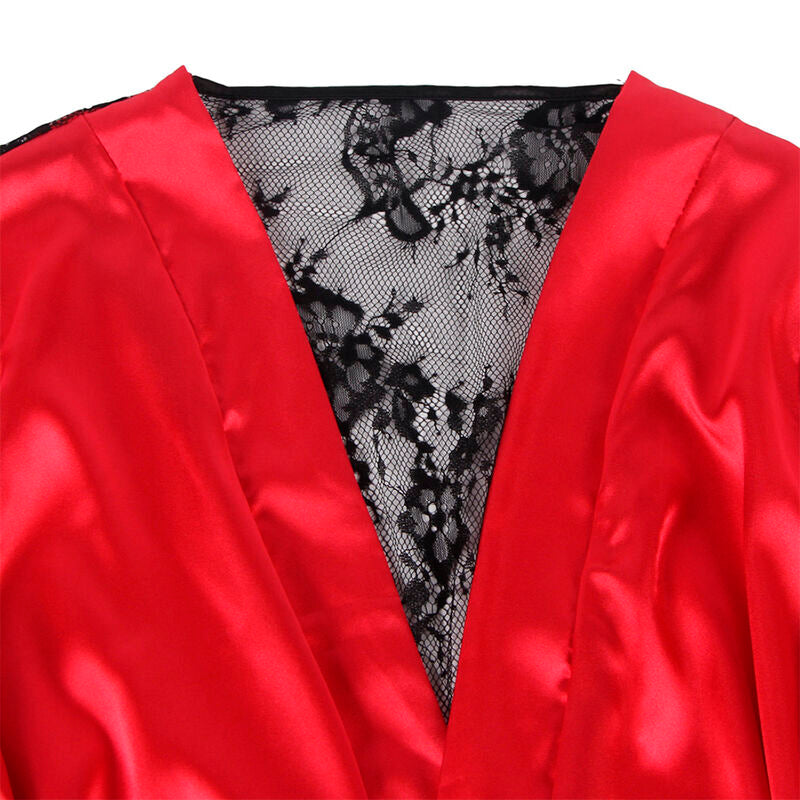 954024 transparentes Camisole mit Spitzenrücken + rot/schwarzer Tanga L/XL