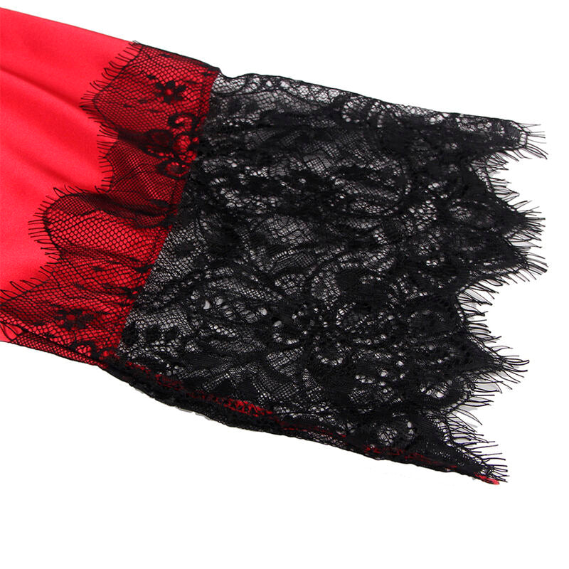 954024 transparentes Camisole mit Spitzenrücken + rot/schwarzer Tanga L/XL