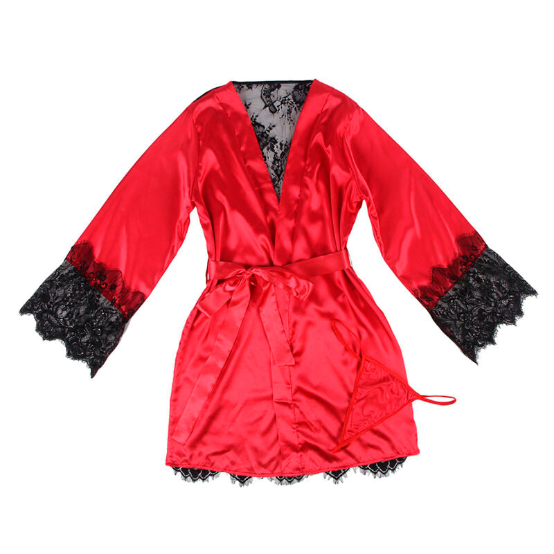 954024 transparentes Camisole mit Spitzenrücken + rot/schwarzer Tanga L/XL