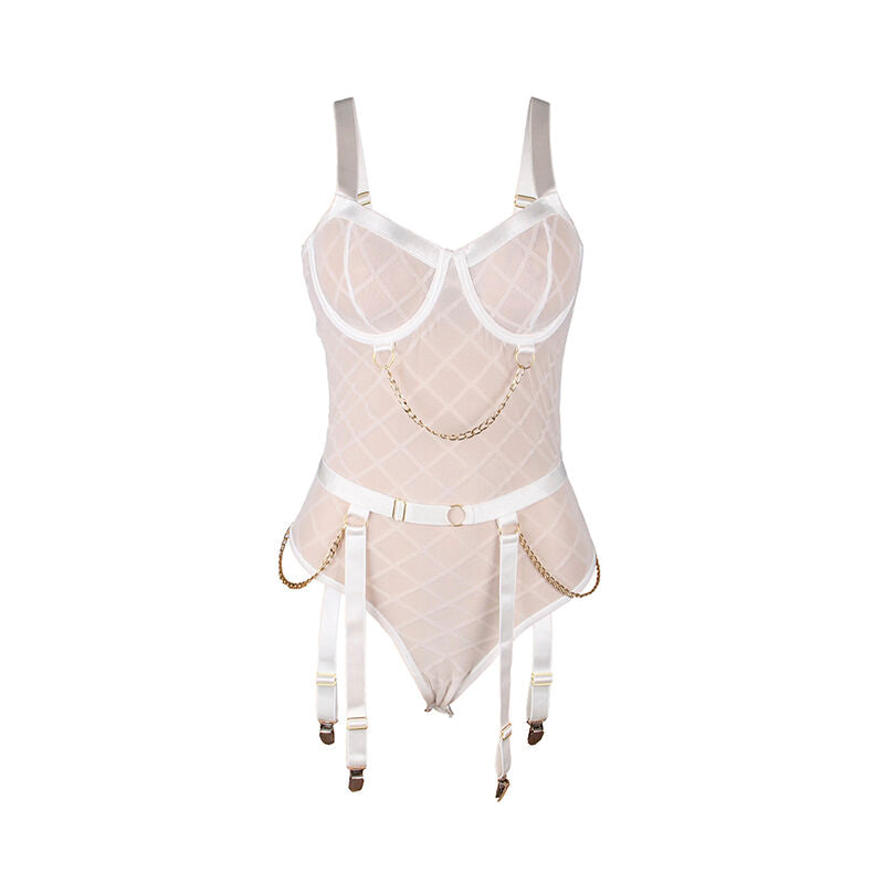 954291 Body mit Ketten + Strumpfgürtel weiß l/xl