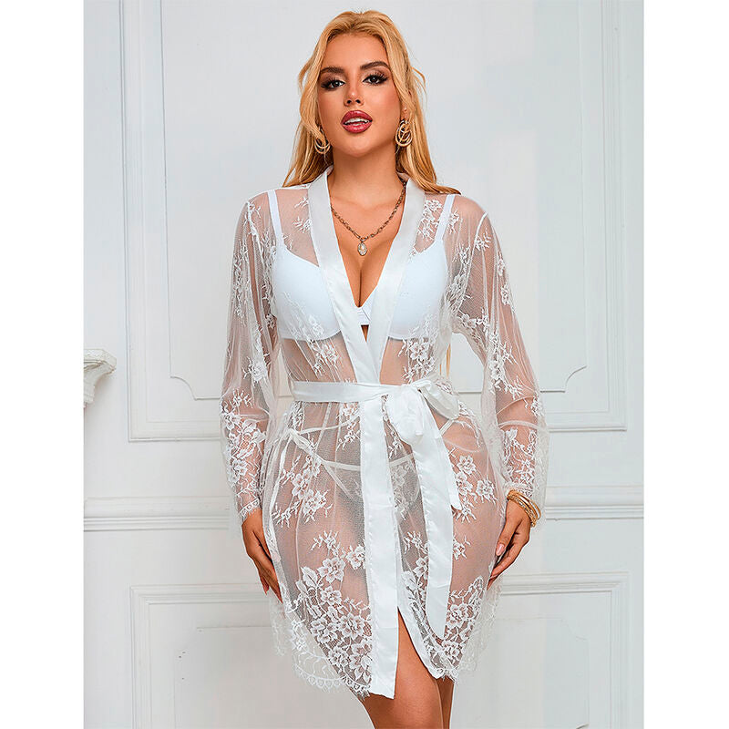 954369 Langarm-Nachthemd mit weißem Blumenmuster s/m