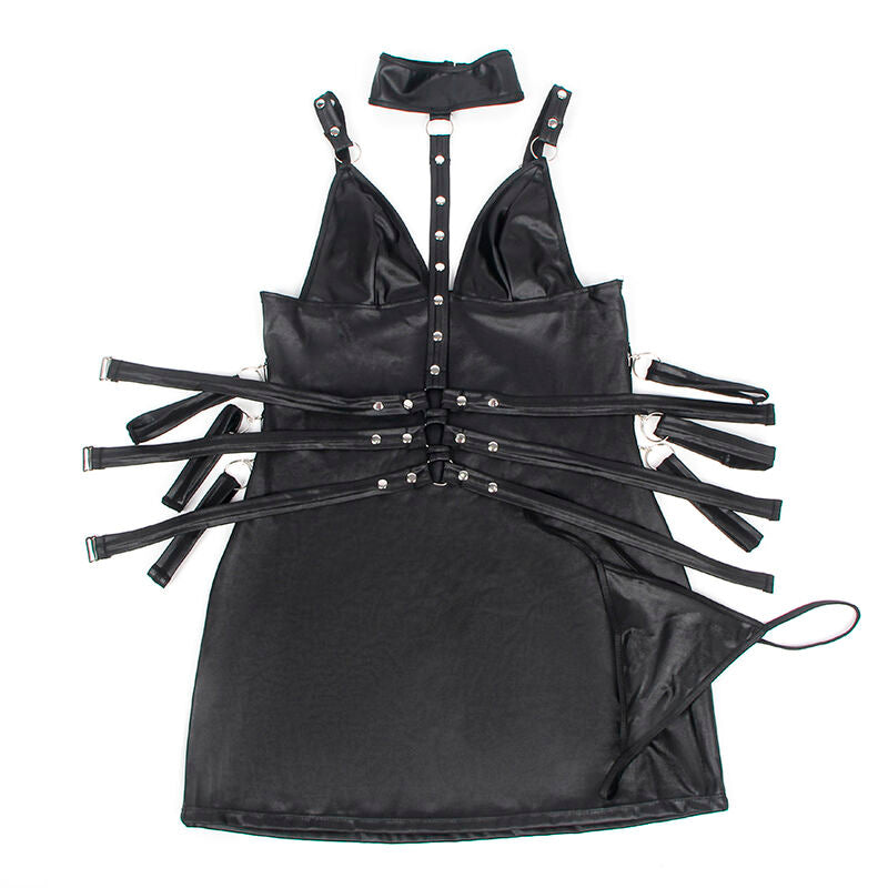 954406 schwarzes Bondagekleid aus Leder s/m